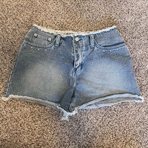 Zara Di Light Wash Girls Shorts Size 16 With Embellishments And Undone Hem/Hip